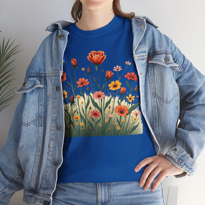 Wildflowers and Orange Roses, Graphic T-Shirts for Women, Floral Shirt, Womens Short Sleeve, Ladies Graphic Tees #5047TTS