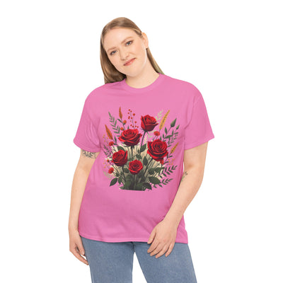Wildflowers and Red Roses, Graphic T-Shirts for Women, Floral Shirt, Womens Short Sleeve, Ladies Graphic Tees #5129TTS