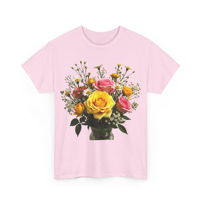 Wildflowers and Pink & Yellow Roses, Graphic T-Shirts for Women, Floral Shirt, Womens Short Sleeve, Ladies Graphic Tees #5143TTS
