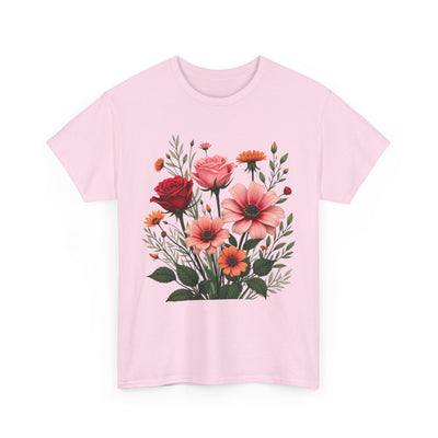 Wildflowers and Pink & Red Roses, Graphic T-Shirts for Women, Floral Shirt, Womens Short Sleeve, Ladies Graphic Tees #5133TTS