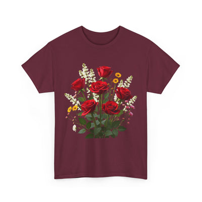Wildflowers and Red Roses, Graphic T-Shirts for Women, Floral Shirt, Womens Short Sleeve, Ladies Graphic Tees #5128TTS