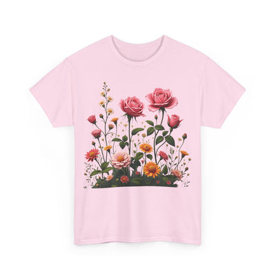 Wildflowers and Pink Roses, Graphic T-Shirts for Women, Floral Shirt, Womens Short Sleeve, Ladies Graphic Tees #5013TTS
