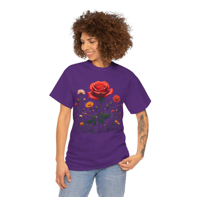 Wildflowers and a Red Rose, Graphic T-Shirts for Women, Floral Shirt, Womens Short Sleeve, Ladies Graphic Tees #5007TTS