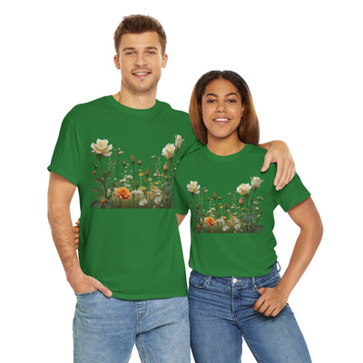 Wildflowers and White Roses, Graphic T-Shirts for Women, Floral Shirt, Womens Short Sleeve, Ladies Graphic Tees #5039TTS
