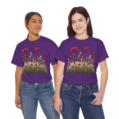 Wildflowers and Red Roses, Graphic T-Shirts for Women, Floral Shirt, Womens Short Sleeve, Ladies Graphic Tees #5032TTS