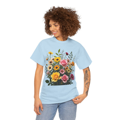 Wildflowers and Pink & Yellow Roses, Graphic T-Shirts for Women, Floral Shirt, Womens Short Sleeve, Ladies Graphic Tees #5150TTS