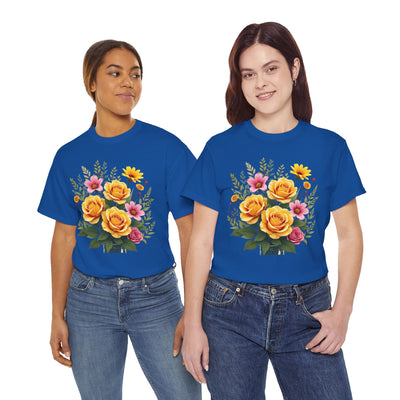 Wildflowers and Yellow Roses, Graphic T-Shirts for Women, Floral Shirt, Womens Short Sleeve, Ladies Graphic Tees #5135TTS