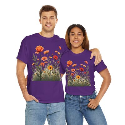 Wildflowers and Orange Roses, Graphic T-Shirts for Women, Floral Shirt, Womens Short Sleeve, Ladies Graphic Tees #5045TTS
