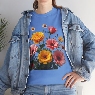 Wildflowers and Pink & Yellow Roses, Graphic T-Shirts for Women, Floral Shirt, Womens Short Sleeve, Ladies Graphic Tees #5147TTS