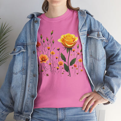 Wildflowers and a Yellow Rose, Graphic T-Shirts for Women, Floral Shirt, Womens Short Sleeve, Ladies Graphic Tees #5010TTS