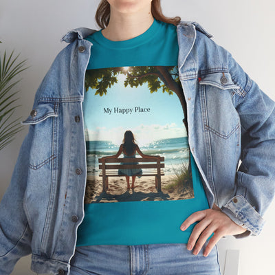 My Happy Place, Woman on Bench, Looking at Waves,Safe Place T-Shirt, Finding My Happy Place Top, Ocean Waves,#5003STS