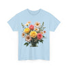 Wildflowers and Pink & Yellow Roses, Graphic T-Shirts for Women, Floral Shirt, Womens Short Sleeve, Ladies Graphic Tees #5136TTS