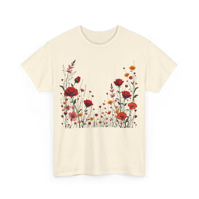 Wildflowers and Red Roses, Graphic T-Shirts for Women, Floral Shirt, Womens Short Sleeve, Ladies Graphic Tees #5033TTS
