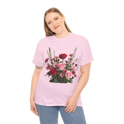 Wildflowers and Red & Pink Roses, Graphic T-Shirts for Women, Floral Shirt, Womens Short Sleeve, Ladies Graphic Tees #5132TTS