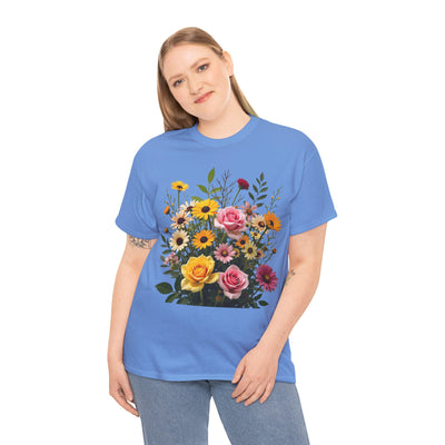 Wildflowers and Pink & Yellow Roses, Graphic T-Shirts for Women, Floral Shirt, Womens Short Sleeve, Ladies Graphic Tees #5150TTS