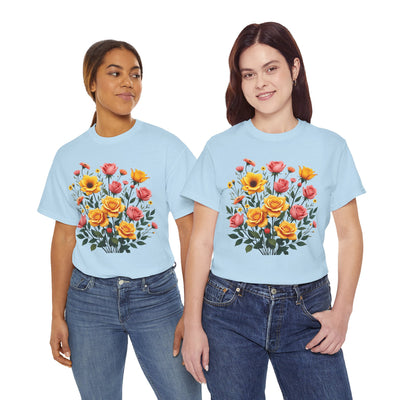 Wildflowers and Pink & Yellow Roses, Graphic T-Shirts for Women, Floral Shirt, Womens Short Sleeve, Ladies Graphic Tees #5139TTS