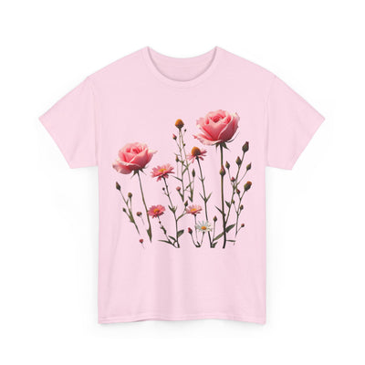 Wildflowers and Pink Roses, Graphic T-Shirts for Women, Floral Shirt, Womens Short Sleeve, Ladies Graphic Tees #5018TTS