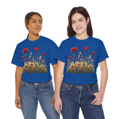 Wildflowers and Red Roses, Graphic T-Shirts for Women, Floral Shirt, Womens Short Sleeve, Ladies Graphic Tees #5032TTS