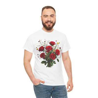 Wildflowers and Red Roses, Graphic T-Shirts for Women, Floral Shirt, Womens Short Sleeve, Ladies Graphic Tees #5131TTS