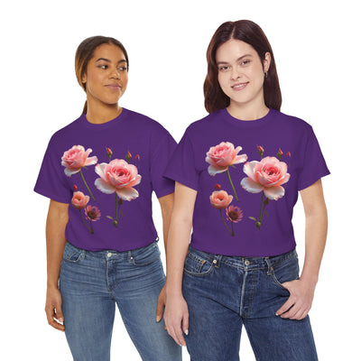 Wildflowers and Pink Roses, Graphic T-Shirts for Women, Floral Shirt, Womens Short Sleeve, Ladies Graphic Tees #5019TTS