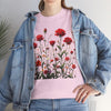 Wildflowers and Red Roses, Graphic T-Shirts for Women, Floral Shirt, Womens Short Sleeve, Ladies Graphic Tees #5035TTS