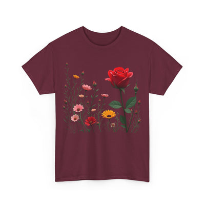 Wildflowers and a Red Rose, Graphic T-Shirts for Women, Floral Shirt, Womens Short Sleeve, Ladies Graphic Tees #5006TTS