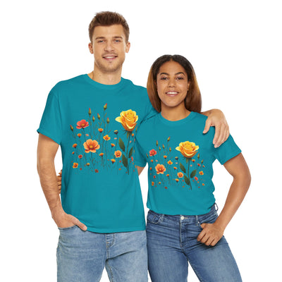 Wildflowers and a Yellow Rose, Graphic T-Shirts for Women, Floral Shirt, Womens Short Sleeve, Ladies Graphic Tees #5010TTS