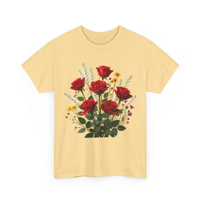 Wildflowers and Red Roses, Graphic T-Shirts for Women, Floral Shirt, Womens Short Sleeve, Ladies Graphic Tees #5128TTS
