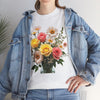 Wildflowers and Pink & Yellow Roses, Graphic T-Shirts for Women, Floral Shirt, Womens Short Sleeve, Ladies Graphic Tees #5136TTS