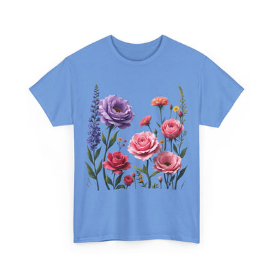 Wildflowers and Pink/Violet Roses, Graphic T-Shirts for Women, Floral Shirt, Womens Short Sleeve, Ladies Graphic Tees #5100TTS