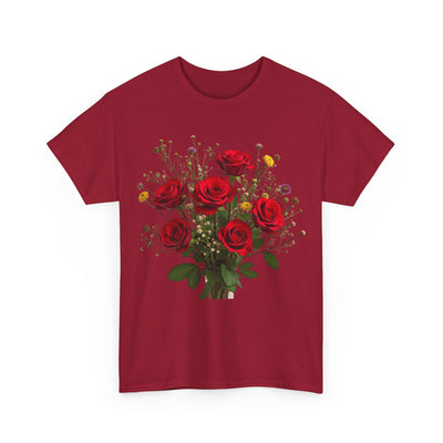 Wildflowers and Red Roses, Graphic T-Shirts for Women, Floral Shirt, Womens Short Sleeve, Ladies Graphic Tees #5131TTS