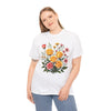 Wildflowers and Pink & Yellow Roses, Graphic T-Shirts for Women, Floral Shirt, Womens Short Sleeve, Ladies Graphic Tees #5137TTS