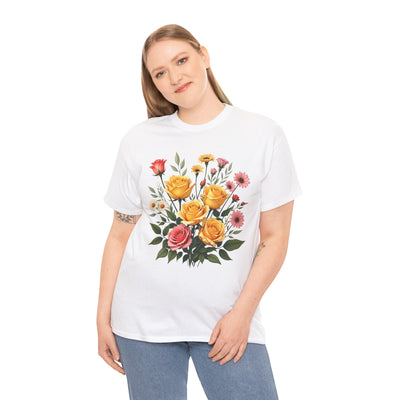 Wildflowers and Pink & Yellow Roses, Graphic T-Shirts for Women, Floral Shirt, Womens Short Sleeve, Ladies Graphic Tees #5137TTS