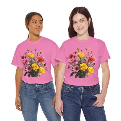 Wildflowers and Pink & Yellow Roses, Graphic T-Shirts for Women, Floral Shirt, Womens Short Sleeve, Ladies Graphic Tees #5138TTS