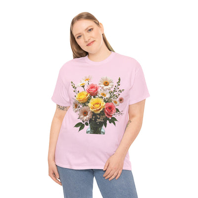 Wildflowers and Pink & Yellow Roses, Graphic T-Shirts for Women, Floral Shirt, Womens Short Sleeve, Ladies Graphic Tees #5136TTS