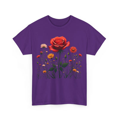 Wildflowers and a Red Rose, Graphic T-Shirts for Women, Floral Shirt, Womens Short Sleeve, Ladies Graphic Tees #5007TTS
