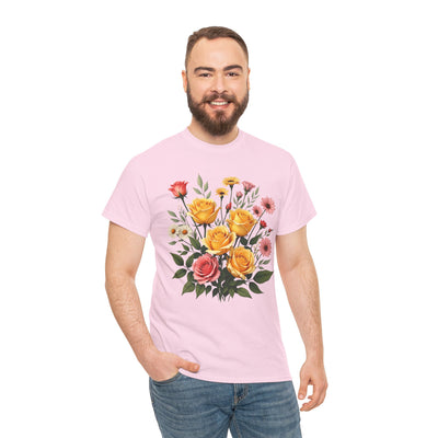 Wildflowers and Pink & Yellow Roses, Graphic T-Shirts for Women, Floral Shirt, Womens Short Sleeve, Ladies Graphic Tees #5137TTS
