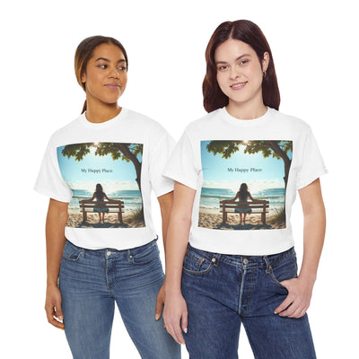 My Happy Place, Woman on Bench, Looking at Waves,Safe Place T-Shirt, Finding My Happy Place Top, Ocean Waves,#5003STS