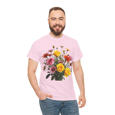 Wildflowers and Pink & Yellow Roses, Graphic T-Shirts for Women, Floral Shirt, Womens Short Sleeve, Ladies Graphic Tees #5138TTS