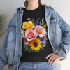 Wildflowers and Pink & Yellow Roses, Graphic T-Shirts for Women, Floral Shirt, Womens Short Sleeve, Ladies Graphic Tees #5145TTS