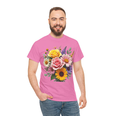 Wildflowers and Pink & Yellow Roses, Graphic T-Shirts for Women, Floral Shirt, Womens Short Sleeve, Ladies Graphic Tees #5145TTS