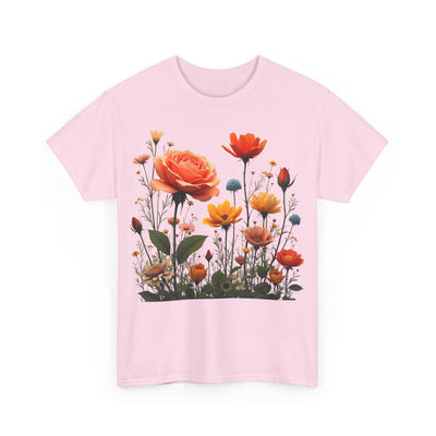Wildflowers and Orange Roses, Graphic T-Shirts for Women, Floral Shirt, Womens Short Sleeve, Ladies Graphic Tees #5044TTS