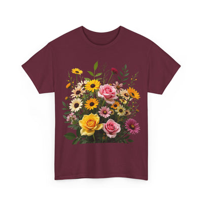 Wildflowers and Pink & Yellow Roses, Graphic T-Shirts for Women, Floral Shirt, Womens Short Sleeve, Ladies Graphic Tees #5150TTS