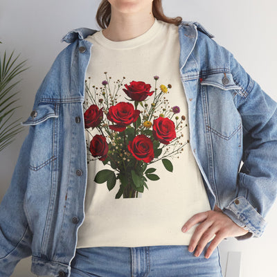 Wildflowers and Red Roses, Graphic T-Shirts for Women, Floral Shirt, Womens Short Sleeve, Ladies Graphic Tees #5131TTS