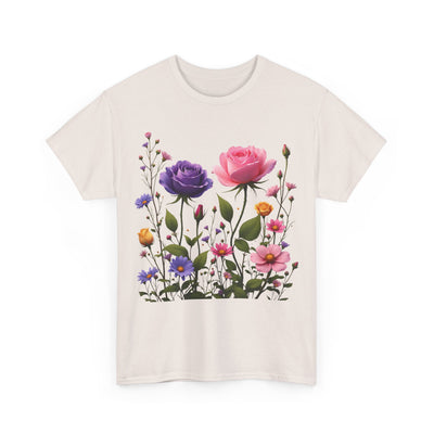 Wildflowers and Pink/Violet Roses, Graphic T-Shirts for Women, Floral Shirt, Womens Short Sleeve, Ladies Graphic Tees #5101TTS