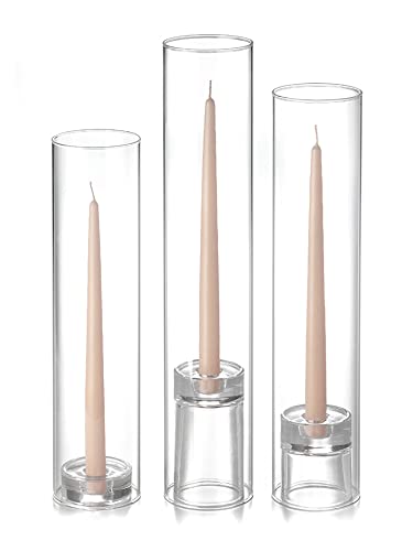 Yummi Set of 12 Taper Candles, Chimney and Taper Holders - Sandstone