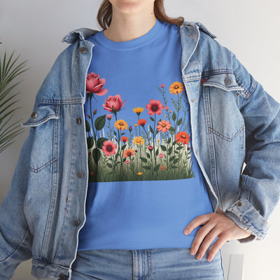Wildflowers and Pink Roses, Graphic T-Shirts for Women, Floral Shirt, Womens Short Sleeve, Ladies Graphic Tees #5020TTS