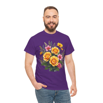 Wildflowers and Yellow Roses, Graphic T-Shirts for Women, Floral Shirt, Womens Short Sleeve, Ladies Graphic Tees #5135TTS