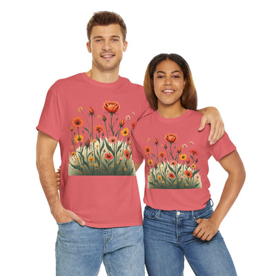 Wildflowers and Orange Roses, Graphic T-Shirts for Women, Floral Shirt, Womens Short Sleeve, Ladies Graphic Tees #5047TTS