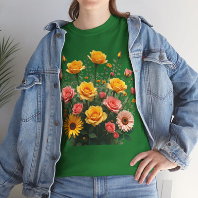 Wildflowers and Pink & Yellow Roses, Graphic T-Shirts for Women, Floral Shirt, Womens Short Sleeve, Ladies Graphic Tees #5141TTS